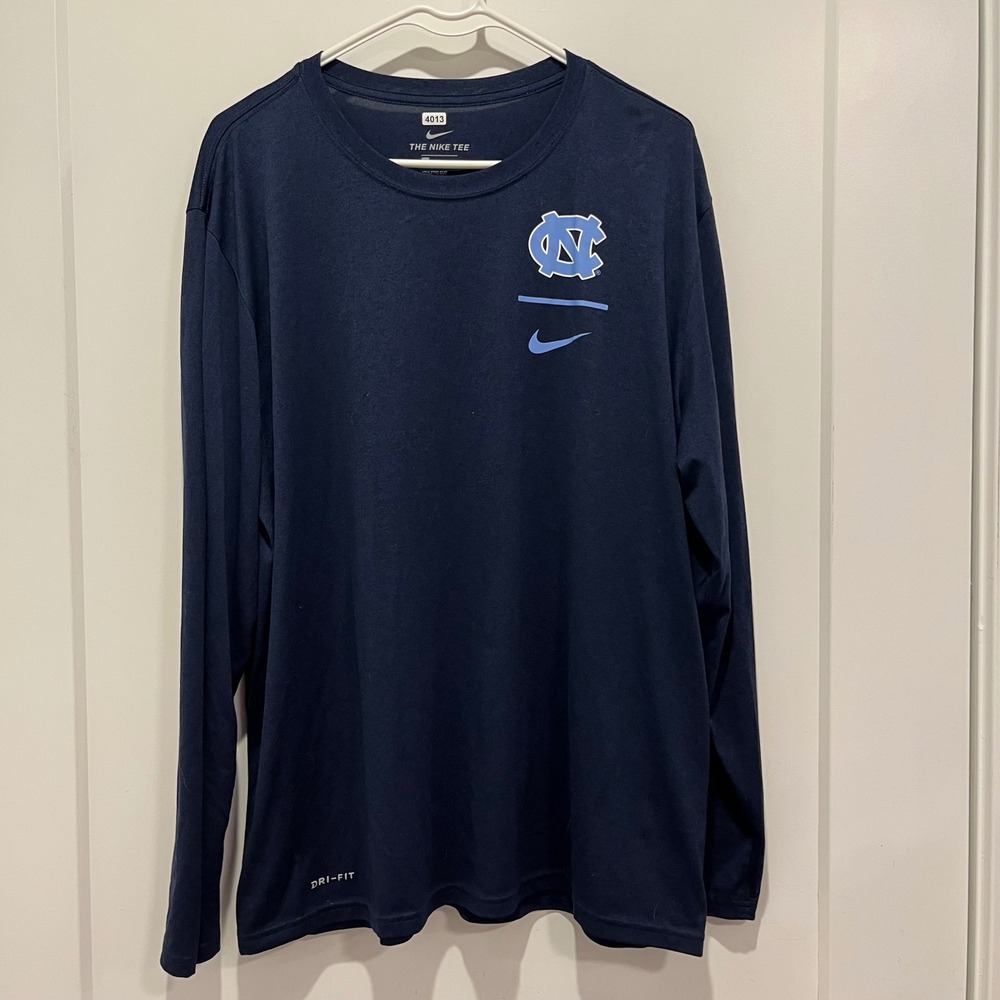Nike UNC North Carolina Tar Heel Dri-FIT Long Sleeve Shirt XL Navy Blue Athletic